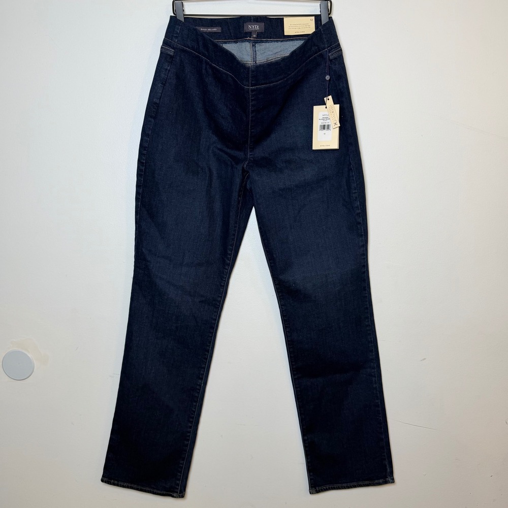 NYDJ Bailey Relaxed Straight Pull On Jeans NWT Palace Blue Size 12 Inseam 32